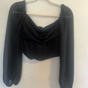 SHEIN Black Off-Shoulder Blouse with Sheer Sleeves